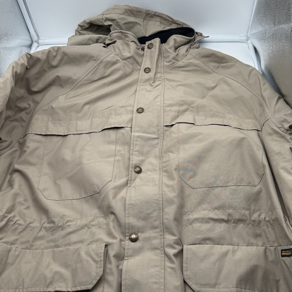 Woolrich Mens Vintage Khaki Jacket Wool Lined Parka Sz XL Pockets Hooded